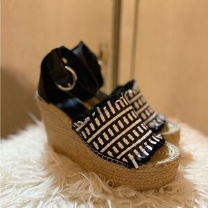 Marc Fisher Black White Wedge platform  Sandals